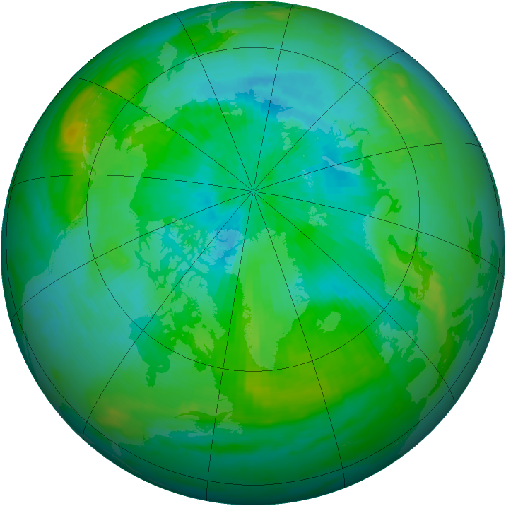 Arctic ozone map for 15 August 1992
